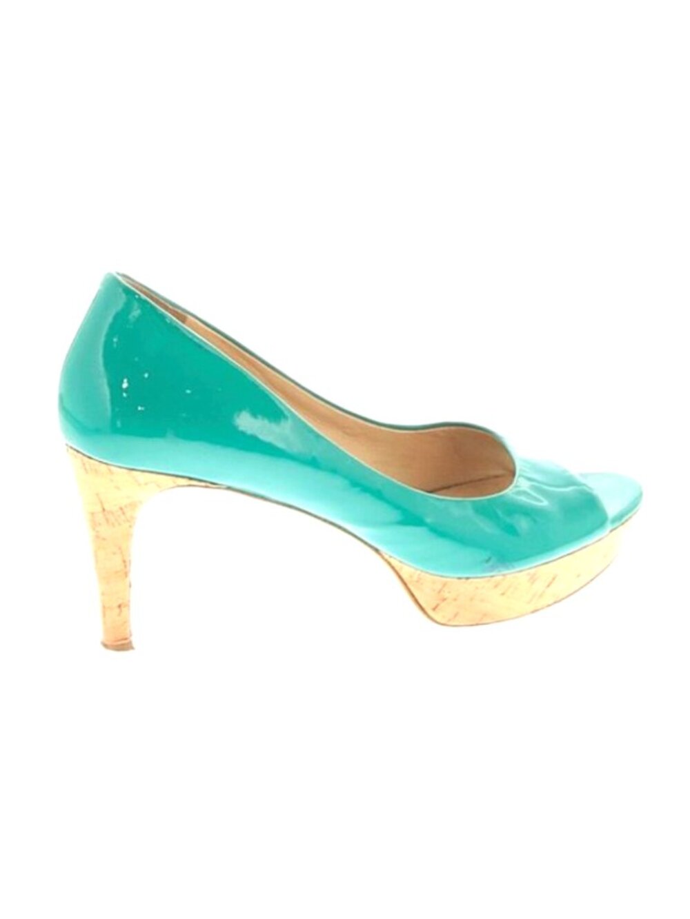 Via Spiga "Alexis" Platform Peep-Toe Pump In A Turquoise/Aqua Patent Finish